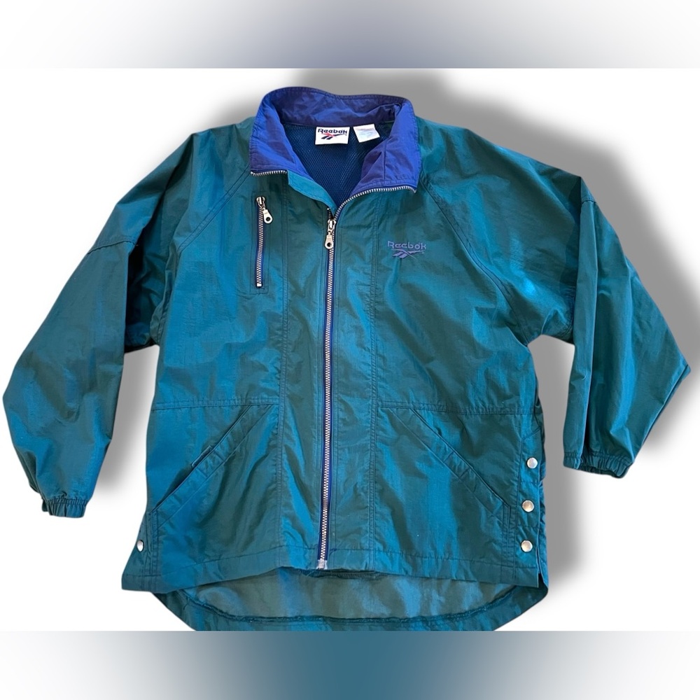 Vintage Y2K 90s Reebok Mens M Faded Spell Out Full Zip Windbreaker Jacket Green